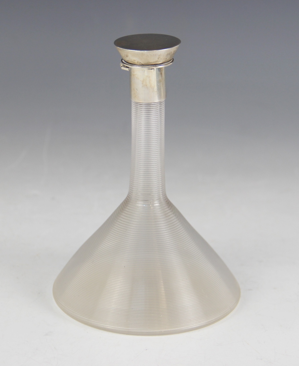 A Victorian ribbed glass silver mounted scent bottle, Hukin & Heath, Birmingham 1892, the ribbed