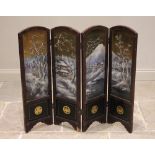 A Japanese lacquered four panel screen, 20th century, each arched panel painted impasto and high