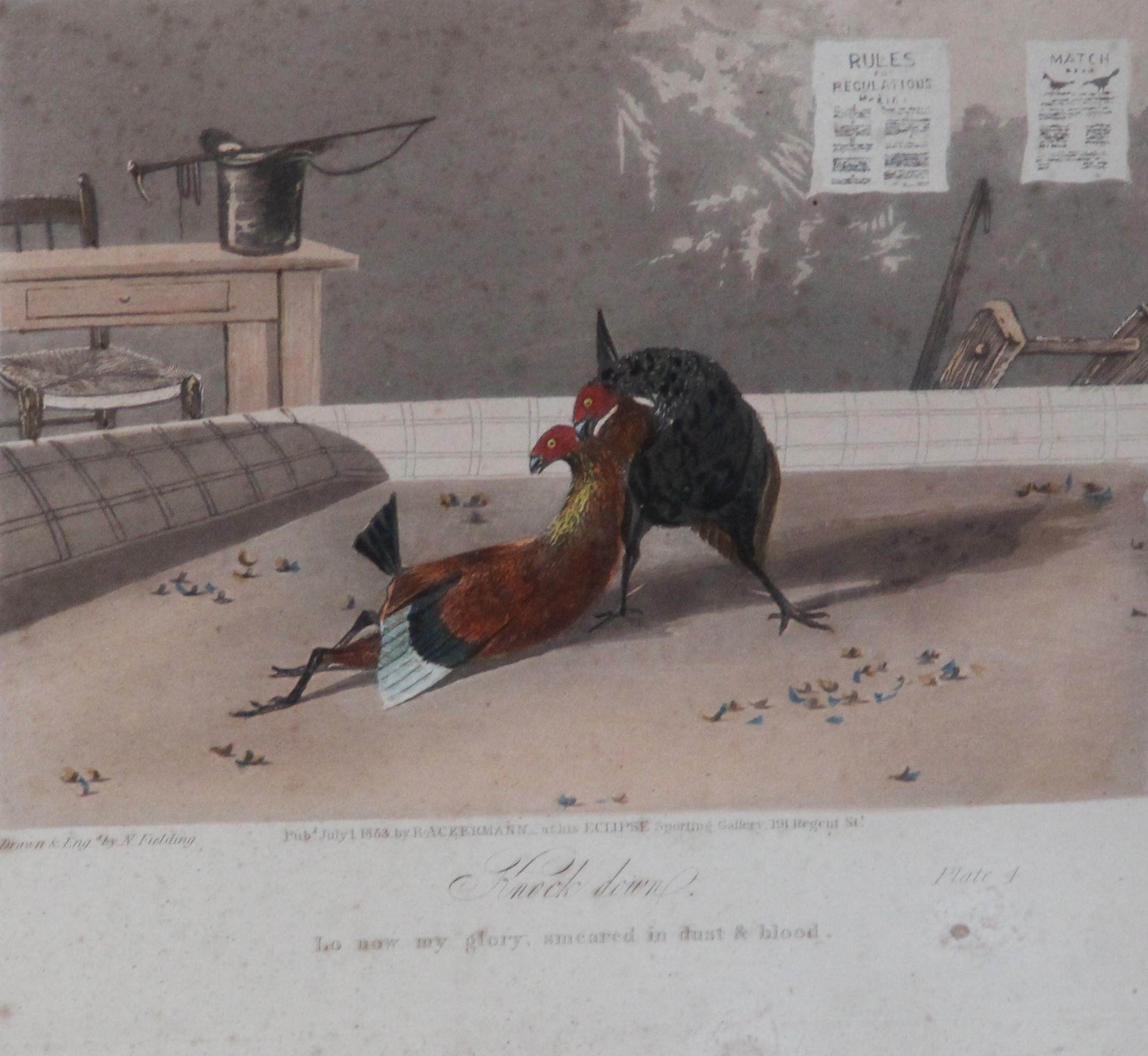 After Newton Fielding (British, 1799-1856), Six cock fighting scenes comprising: "Set Too", "Fight", - Image 3 of 8