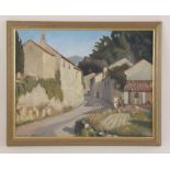 J. B. Treatt (English school, 20th century), The lane through a French village, Oil on board, Signed