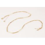 A 9ct gold rope twist chain, interspersed by plain polished bar links, spring ring and loop