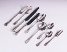A part canteen of EPNS cutlery, comprising eleven dinner forks, 19.5cm long, twelve dessert forks,