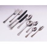 A part canteen of EPNS cutlery, comprising eleven dinner forks, 19.5cm long, twelve dessert forks,