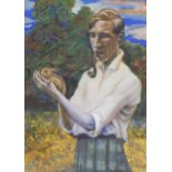 Scottish school (mid 20th century), Half length portrait of a kilted gentleman smoking a pipe and