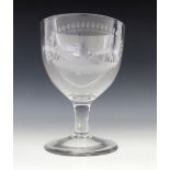 A large clear glass documentary rummer, early 19th century, engraved to one side with "RICHARD GENT.