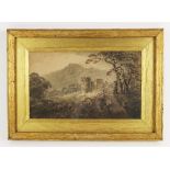 English School (19th century), Castle ruins in a landscape, Pencil, ink and watercolour on paper,