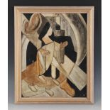 Cubist school (20th century), A figure in the cubist manner, Oil on board, Unsigned, 39cm x 30.