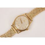 A gentleman’s vintage 9ct gold Record wristwatch, the circular white dial with Arabic numerals and