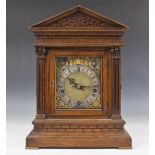 A late 19th/early 20th century German oak cased bracket clock by Winterhalder and Hofmeier, the