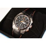 A gentleman's Seiko Sportura Chronograph quartz wristwatch, the round black dial with luminous baton