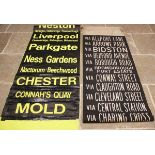 A vintage fabric bus roller sign, destinations from Allport Lane to Liscard, Lower Bebington and New