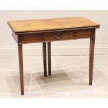 A George III mahogany tea table, the rectangular folding top over a single frieze drawer, raised