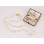 A cultured pearl necklace, designed as a single row of round cultured pearls, each approximately 7mm