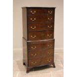 A George III style mahogany bowfront chest on chest, early 20th century, the upper chest with four