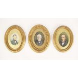 English school (19th century), Three oval watercolour portraits of Victorian gentlemen,