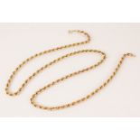A 9ct gold rope twist chain, spring ring and loop fastening, 64cm long, weight 10.3gms
