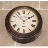 A late 19th century mahogany cased railway wall clock signed 'John Agar, Bury', the 30cm painted