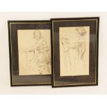 English school (20th century), Study of a girl working at an easel, Pencil on paper, Unsigned,