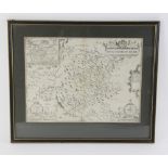 After John Speed (1552-1629), MONTGOMERY SHIRE, an engraved uncoloured map on paper, strapwork title