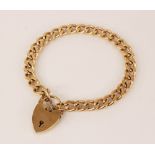 A 9ct gold curb link bracelet, 20cm long, suspending a 9ct gold padlock fastening, marks for Cropp &
