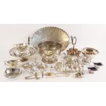 A selection of silver, silver plated and silver coloured tableware, to include a 19th century egg