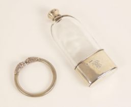 A Victorian glass and silver mounted hip flask, Wright & Davies, London 1867, the colourless glass