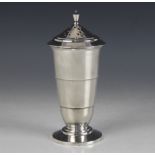An Art Deco silver sugar caster, Joseph Gloster Ltd, Birmingham 1936, of tapering cylindrical form