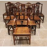 A harlequin set of nine ash, elm and fruit wood country Chippendale type chairs, late 18th/early