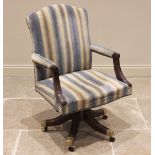 A Gainsborough style swivel office chair, modern, in striped fabric, the shaped and padded back rest