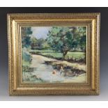 P [possibly "F"] Michael (English school, 20th century), "The Ford", Oil on board, Signed lower