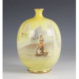 A Royal Doulton Luscian Ware stem vase, late 19th century, of ovoid form with narrow flared neck,