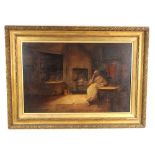 English school (19th century), An old woman seated in her parlour, Oil on canvas, Initialled "CP"