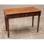 A Victorian mahogany side table, the rectangular top above two frieze drawers applied with button