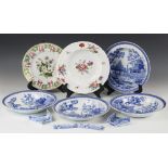 A set of four Spode blue and white transfer printed soup bowls, in the Tiber or Rome pattern, each