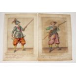 After Jacob de Gheyn II (Dutch, 1565–1629), A pikeman and a musketeer, Hand coloured prints on