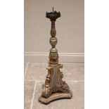 A giltwood and gesso Baroque style pricket candlestick, late 19th/early 20th century, of lobed