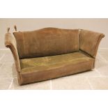 A 19th century Knoll type drop-end settee, in green velour fabric, the arched back rest extending to
