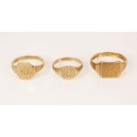 A 9ct gold signet ring, the rectangular head with canted corners, engraved with monogrammed