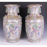 A pair of Chinese Canton famille rose altar vases of large proportions, 20th century, the bodies and