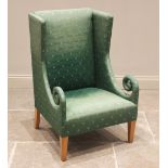 A George III style armchair, by Paul Hitchings Ltd, modern, in green moire fabric, the angular