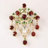 A 19th century garnet, pearl and enamel brooch pendant, in the manner of Carlo Giuliano, the