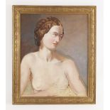 English school (20th century), A quarter length study of a female nude, Oil on board, Unsigned, 55.