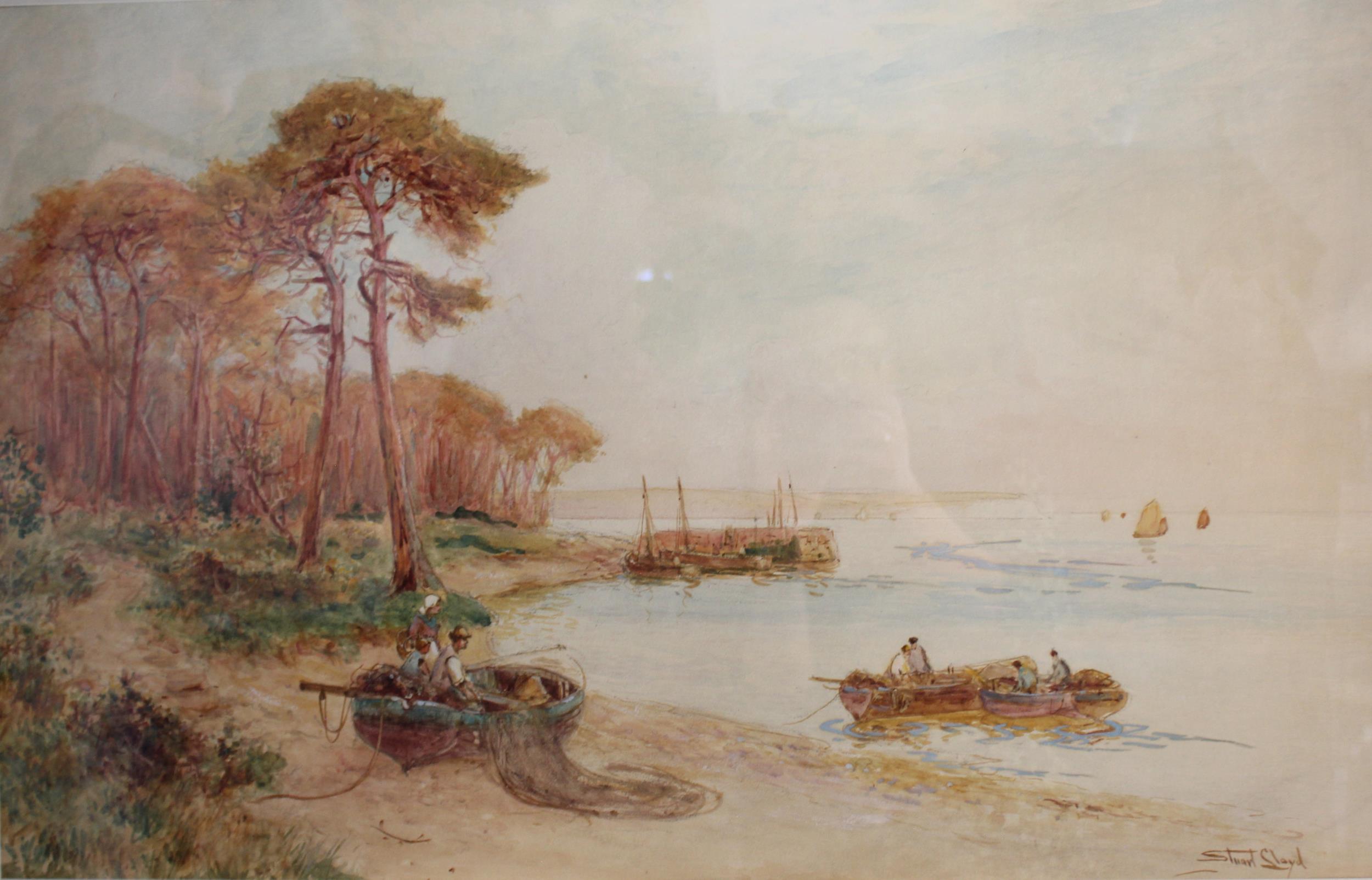 Walter Stuart Lloyd (British, 1845-1929), Fishing boats on a beach, Watercolour on paper, Signed