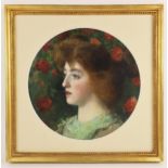 Scottish school (early 20th century), A tondo bust length portrait of a young lady against roses,