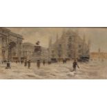 Carlo Pellegrini (Italian, 1866-1937), Milan Cathedral in the snow, Oil on canvas, Signed lower