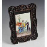 A Chinese Canton carved wood photograph frame, early 20th century, the serpentine rectangular