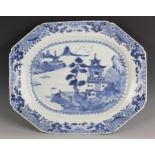A Chinese porcelain blue and white export meat plate, Qianlong (1736-1795), of canted rectangular