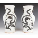 A pair of Chinese porcelain craquelure and batavian vases, 19th century, each of bluster form and