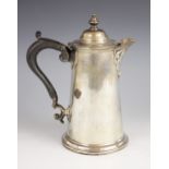 A George V silver hot water jug, Harrison Brothers & Howson, Sheffield 1923, of tapering cylindrical