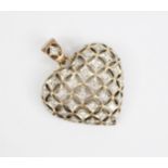 A 9ct gold diamond set heart shaped pendant, comprising thirty-six round brilliant diamonds, all set
